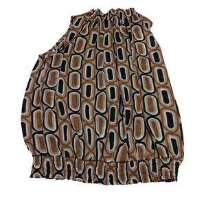 Agora Womens Medium Top‎ Sleeveless Gathered Neck/Waist Circle Print M D10